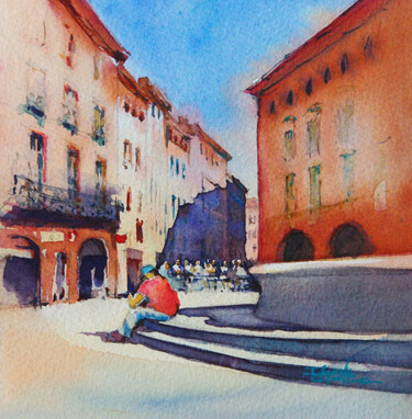 Painting titled "Toulouse Place de l…" by Isabelle Seruch Capouillez, Original Artwork, Watercolor