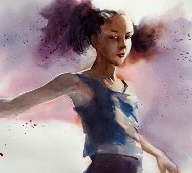 Pintura intitulada "Danse et mouvement 2" por Isabelle Seruch Capouillez, Obras de arte originais, Aquarela