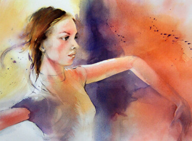 Pintura intitulada "Danse et mouvement 3" por Isabelle Seruch Capouillez, Obras de arte originais, Aquarela
