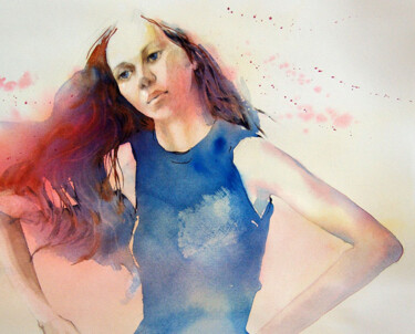 Pintura intitulada "Danse et mouvement 4" por Isabelle Seruch Capouillez, Obras de arte originais, Aquarela