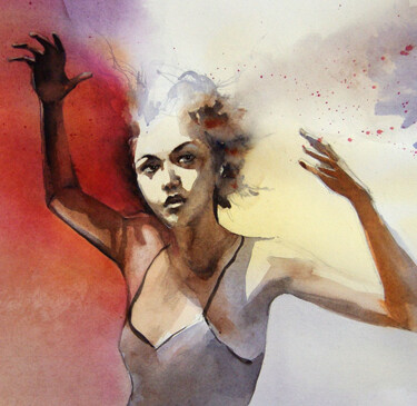 Pintura intitulada "Danse et mouvement 6" por Isabelle Seruch Capouillez, Obras de arte originais, Aquarela