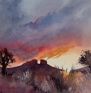 Painting titled "Sedona F3 90" by Isabelle Seruch Capouillez, Original Artwork, Watercolor
