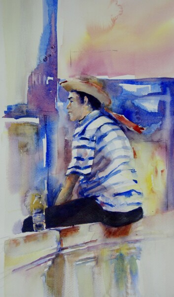 Painting titled "les gondoliers" by Isabelle Seruch Capouillez, Original Artwork, Watercolor