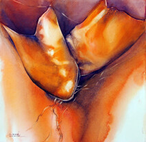 Malerei mit dem Titel "Babouche Echange" von Isabelle Seruch Capouillez, Original-Kunstwerk, Aquarell