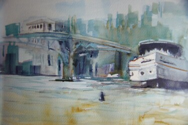 Schilderij getiteld "Toulouse Garonne" door Isabelle Seruch Capouillez, Origineel Kunstwerk, Aquarel