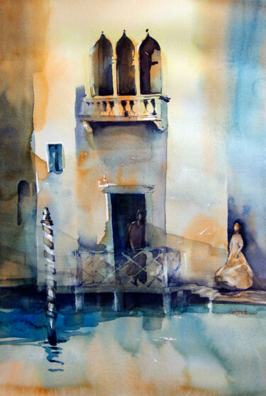 Pintura intitulada "Venise ombre-et-lum…" por Isabelle Seruch Capouillez, Obras de arte originais, Aquarela