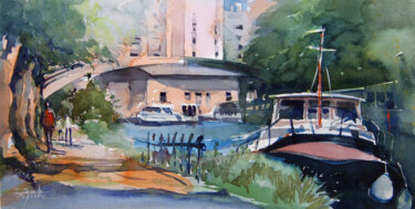 Painting titled "N°4 Toulouse canal…" by Isabelle Seruch Capouillez, Original Artwork, Watercolor