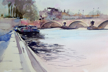 Painting titled "Lumière du matin su…" by Isabelle Seruch Capouillez, Original Artwork, Watercolor