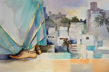 Painting titled "Ancrage N°4" by Isabelle Seruch Capouillez, Original Artwork, Watercolor
