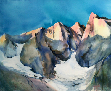 Painting titled "Couloir de Gaube au…" by Isabelle Seruch Capouillez, Original Artwork, Watercolor