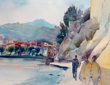 Malerei mit dem Titel "Collioures" von Isabelle Seruch Capouillez, Original-Kunstwerk, Aquarell