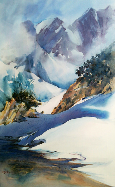 Painting titled "Montée au refuge de…" by Isabelle Seruch Capouillez, Original Artwork, Watercolor