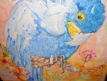 Painting titled "PERROQUET BLEU" by Isabelle Stock, Original Artwork, Watercolor