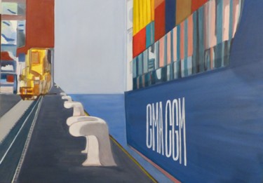 Schilderij getiteld "Le Havre-Sydney" door Isabelle Thanwerdas, Origineel Kunstwerk, Olie Gemonteerd op Frame voor houten br…