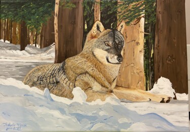Painting titled "Loup du parc Alpha" by Isabelle Tysiac, Original Artwork, Acrylic Mounted on Wood Stretcher frame