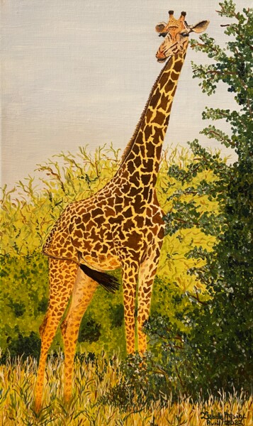 Painting titled "Girafe en Tanzanie" by Isabelle Tysiac, Original Artwork, Acrylic