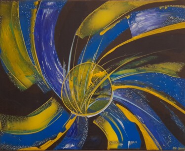Картина под названием "Soleil bleu 2.0" - Isabelle Vautherin, Подлинное произведение искусства, Акрил Установлен на Деревянн…