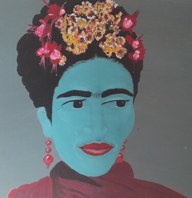 Painting titled "blue frida" by Isabelle Vautherin, Original Artwork, Acrylic Mounted on Wood Panel