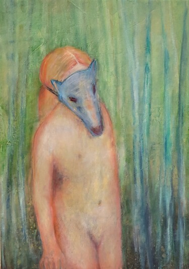 Pintura titulada "L'enfant totem" por Isabelle Vialle, Obra de arte original, Oleo Montado en Bastidor de camilla de madera