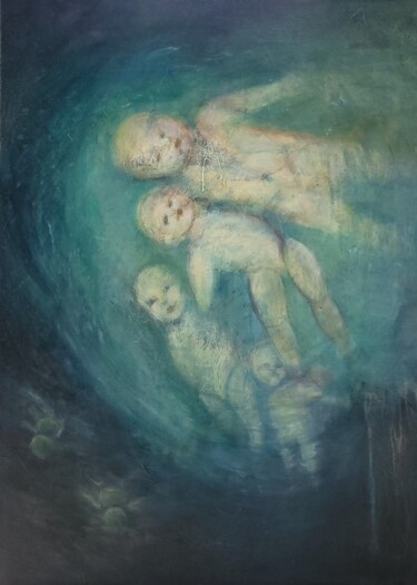 Pintura intitulada "Bain de minuit" por Isabelle Vialle, Obras de arte originais, Óleo