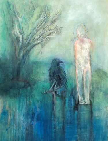 제목이 "Fleur de marais"인 미술작품 Isabelle Vialle로, 원작, 기름 나무 들것 프레임에 장착됨