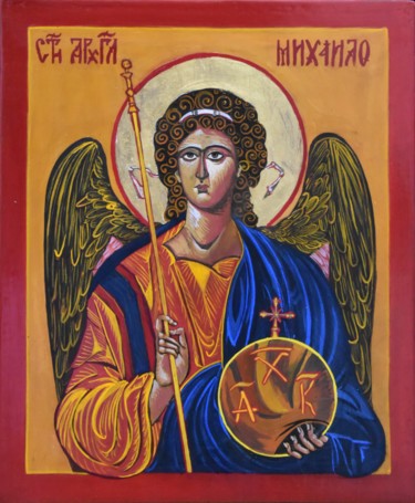 Painting titled "Archange Saint Mich…" by Isabelle Vojinović, Original Artwork, Tempera
