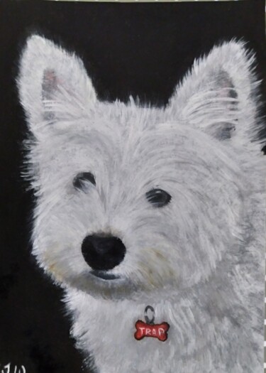 Pintura titulada "White Terrier" por Isabelle Wickihalder, Obra de arte original, Acrílico