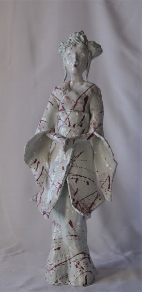 Sculpture titled "Japonaise blanche" by Isabelle Zwang, Original Artwork, Ceramics