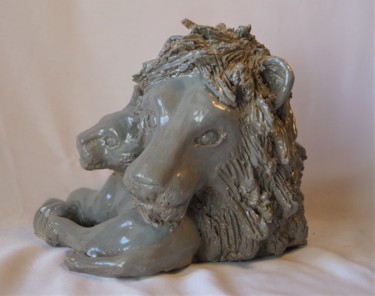Sculpture intitulée "Lion et son lionceau" par Isabelle Zwang, Œuvre d'art originale, Céramique