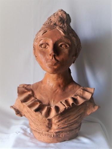 Sculpture titled "Buste rouge" by Isabelle Zwang, Original Artwork, Ceramics