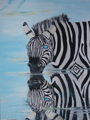 Painting titled "REFLETS" by Isabelle Zwang, Original Artwork, Oil Mounted on Wood Stretcher frame