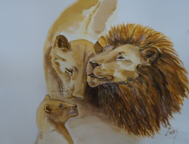 Painting titled "MOMENT DE TENDRESSE" by Isabelle Zwang, Original Artwork, Watercolor