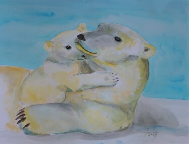 Painting titled "OURSES POLAIRES 2" by Isabelle Zwang, Original Artwork, Watercolor