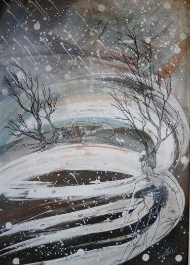 Painting titled "L'HIVER" by Isabelle Zwang, Original Artwork, Ink