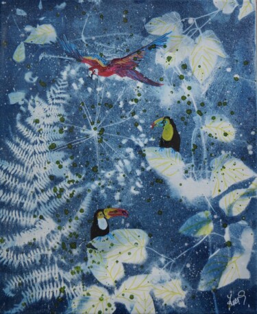 Peinture intitulée "LES TOUCANS" par Isabelle Zwang, Œuvre d'art originale, Aquarelle Monté sur Châssis en bois