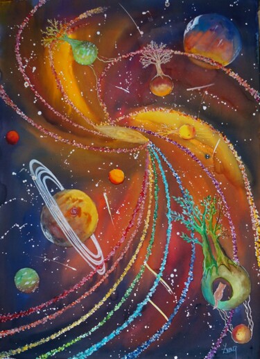 Peinture intitulée "COUCHER DE SOLEIL S…" par Isabelle Zwang, Œuvre d'art originale, Aquarelle