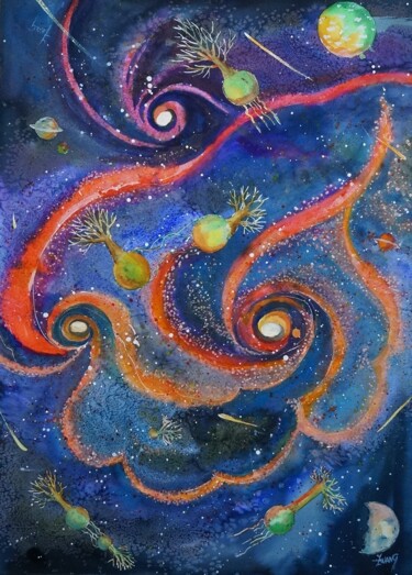 Painting titled "CONNEXION" by Isabelle Zwang, Original Artwork, Watercolor