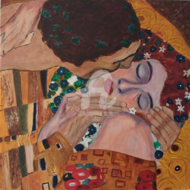 Painting titled "Le baiser" by Isabelle Blot, Original Artwork, Acrylic Mounted on Wood Panel