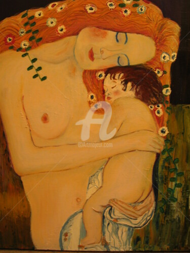 Peinture intitulée "La Maternité" par Isabelle Blot, Œuvre d'art originale, Huile Monté sur Châssis en bois
