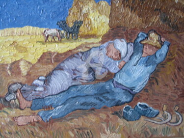 Painting titled "La sieste" by Isabelle Blot, Original Artwork, Oil Mounted on Wood Stretcher frame