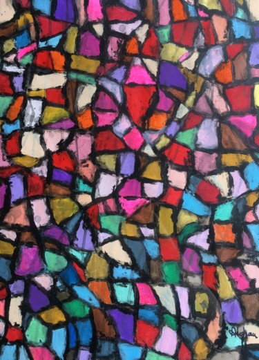 Painting titled "Mosaïque Vitraux Ro…" by Isabelle Andrau, Original Artwork, Acrylic