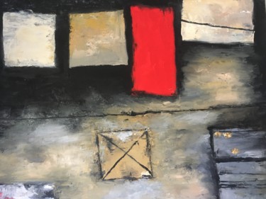 Картина под названием "Abstrait carré" - Isabelle Andrau, Подлинное произведение искусства, Масло
