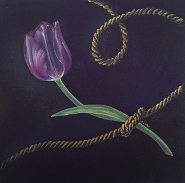 Painting titled "Tulipe mauve fond n…" by Isabelle Blanchon, Original Artwork, Gouache