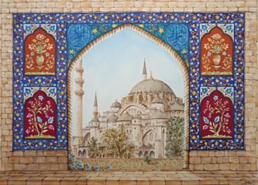 Pittura intitolato "Mosquée Soliman le…" da Isabelle Blanchon, Opera d'arte originale, Inchiostro