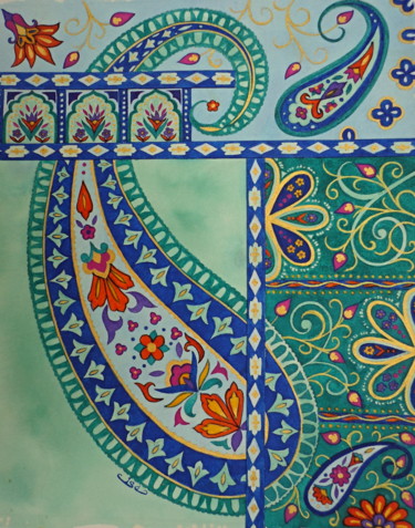 Cachemire Peinture intitulée "Cachemire" par Isabelle Blanchon, Œuvre d'art originale, Encre