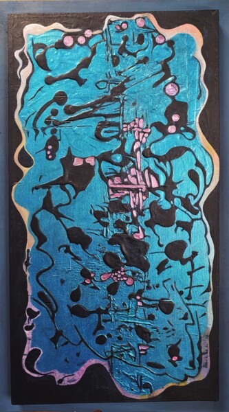 Painting titled "Calligraphe" by Isabelle Doxis, Original Artwork, Acrylic Mounted on Wood Panel
