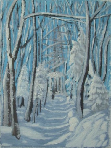 Peinture intitulée "Chemin enneigé" par Isabelle Dumorel, Œuvre d'art originale