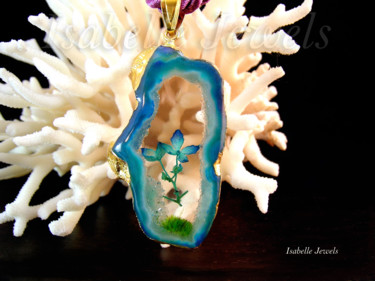 Artigianato intitolato "fiore ortensia blu…" da I Fiori Di Isabelle Jewels, La Natura Ne, Opera d'arte originale