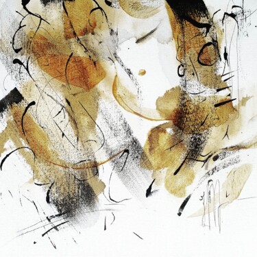 Painting titled "Musique en tête (3)…" by Isabelle Mignot, Original Artwork, Ink Mounted on Wood Stretcher frame