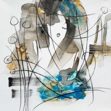 Painting titled "Musique en tête (16…" by Isabelle Mignot, Original Artwork, Ink Mounted on Wood Stretcher frame